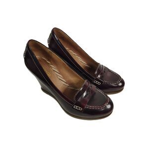 Sperry Top Sider Burgundy Leather Wedge Loafer Shoes Women 8.5 M Comfort
